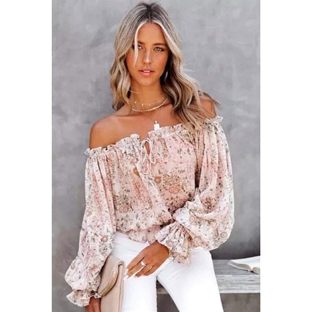 Off-Shoulder Floral Peasant Blouse - Pink. NWOT